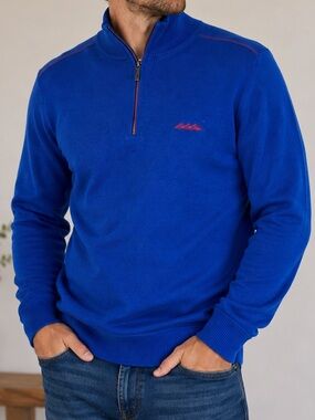 Tommy Bahama Merino Wool Quarter Zip Sweater Size L Nwot Blue Pullover

Tommy Ba